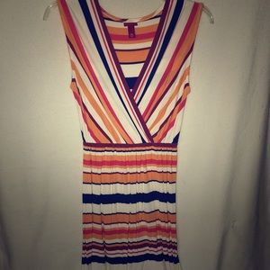 Sleeveless, Striped, Multicolored V-Neck Dress